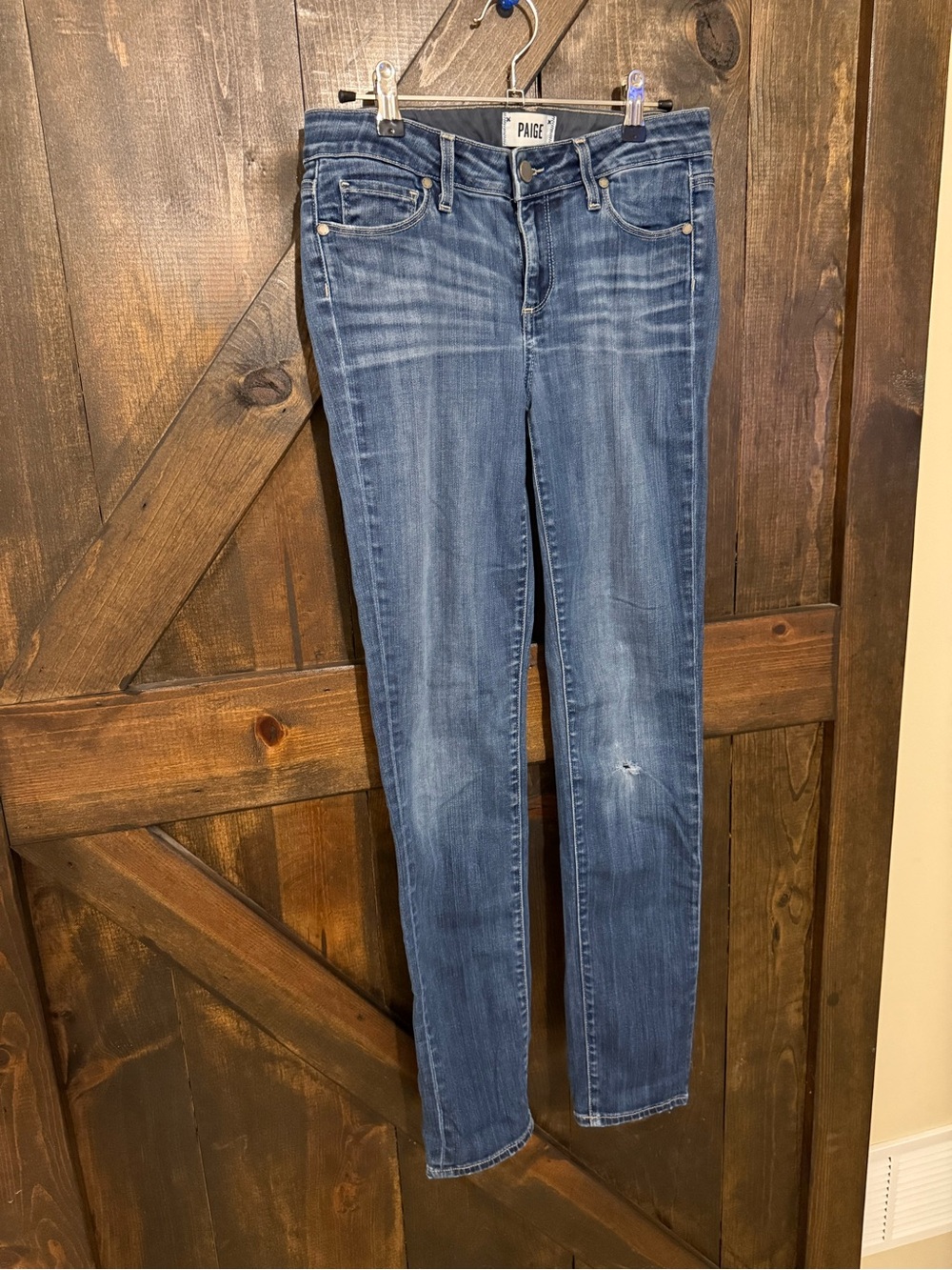 PAIGE Distressed Medium Blue Skinny Jeans